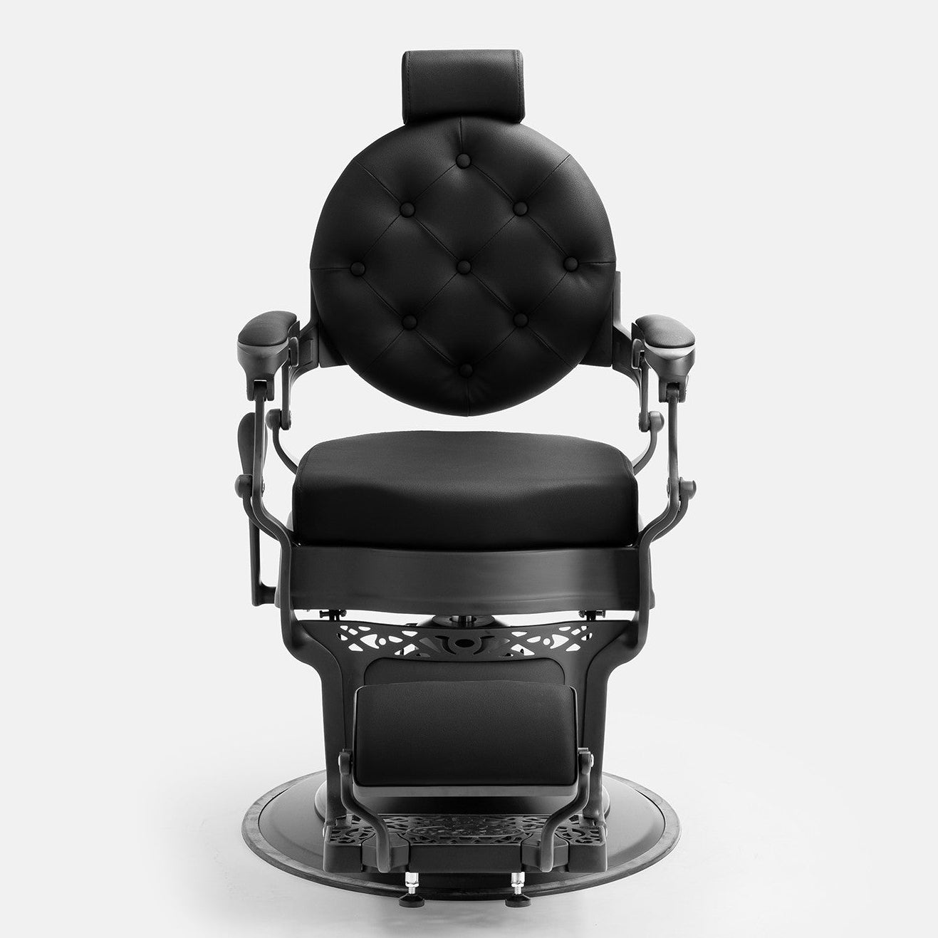 Cadeira de barbeiro vintage preta minimalista modelo MAE Pro Salon.