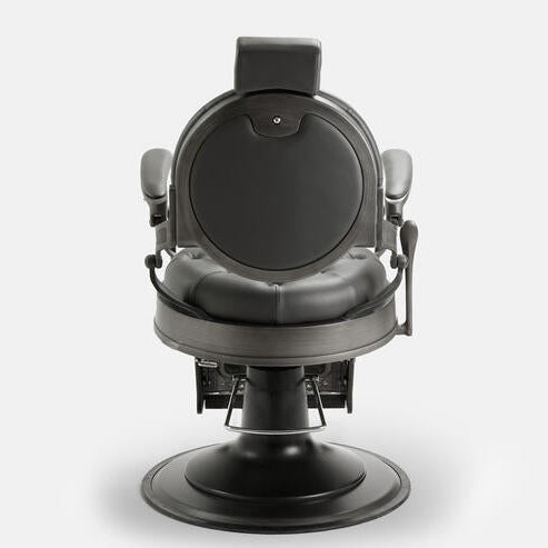 Cadeira de barbeiro cinza moderna modelo MACK Pro Salon.