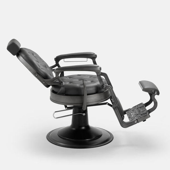 Cadeira de barbeiro cinza moderna modelo MACK Pro Salon.