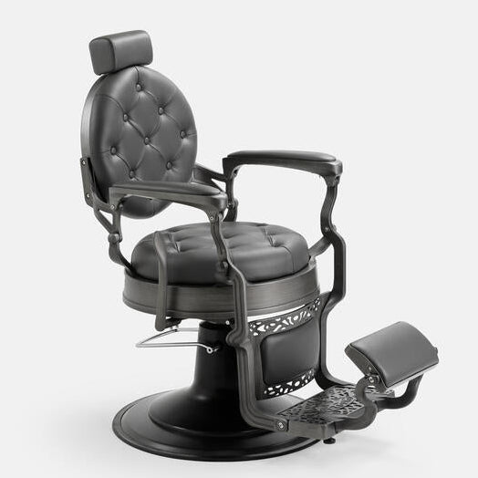 Cadeira de barbeiro cinza moderna modelo MACK Pro Salon.