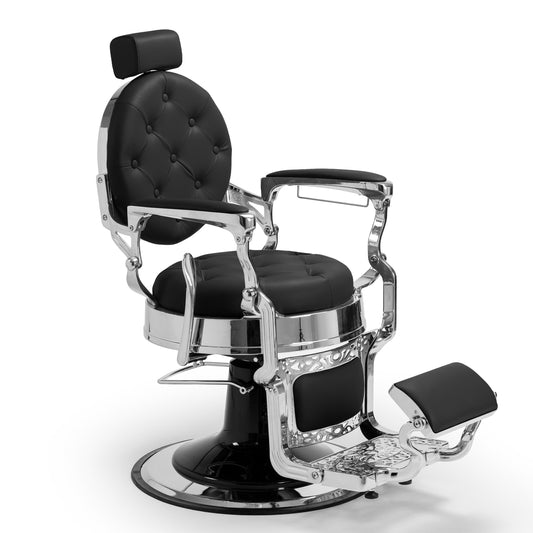 Cadeira de barbeiro profissional MACK bicolor cromada e preto.
