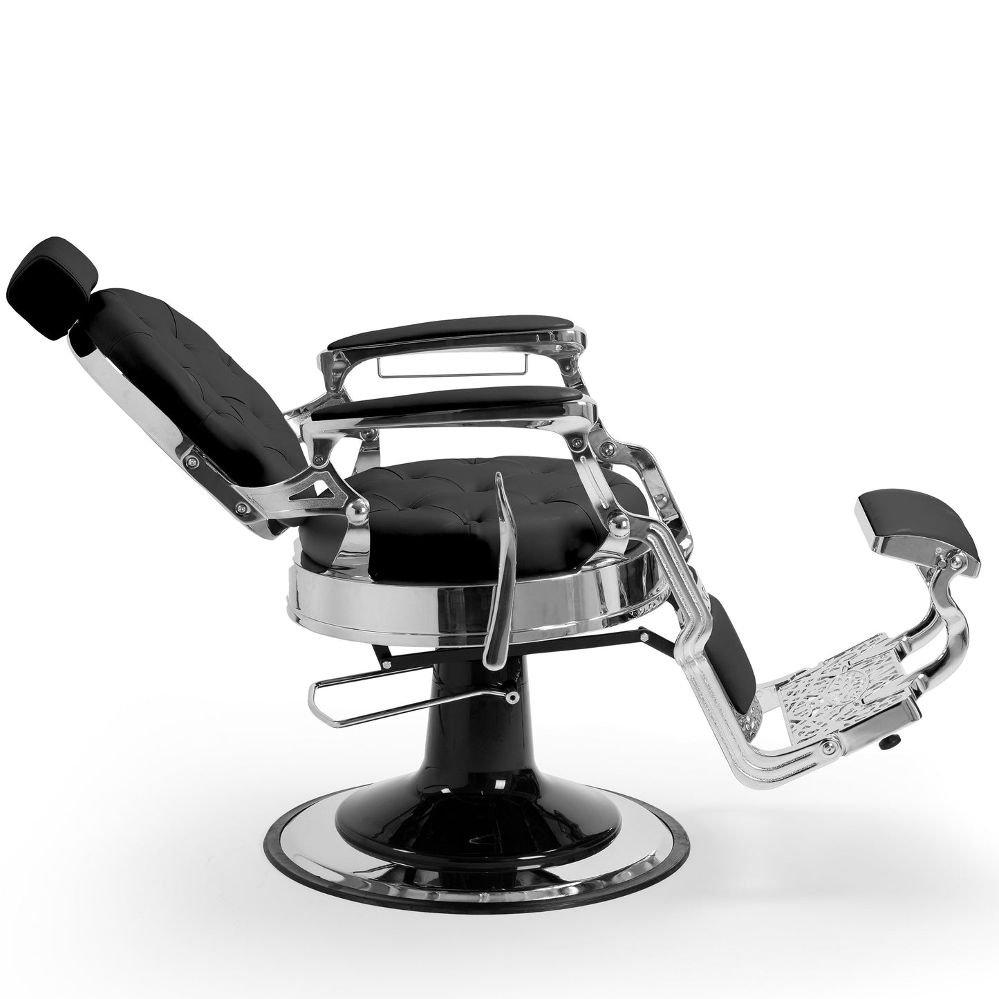 Cadeira de barbeiro profissional MACK bicolor cromada e preto.