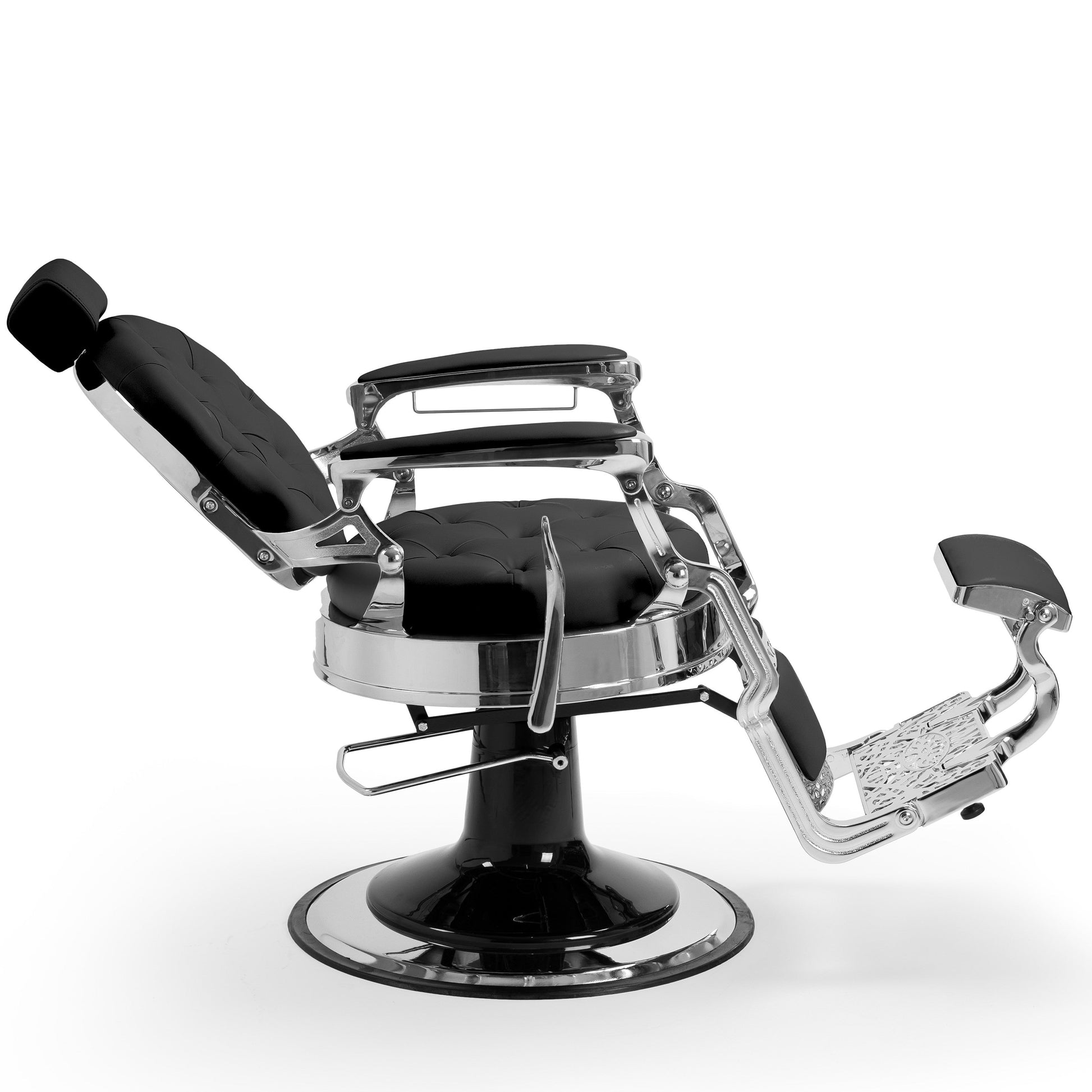 Cadeira de barbeiro profissional MACK bicolor cromada e preto.