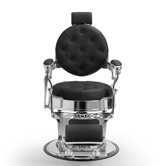 Cadeira de barbeiro profissional MACK bicolor cromada e preto.