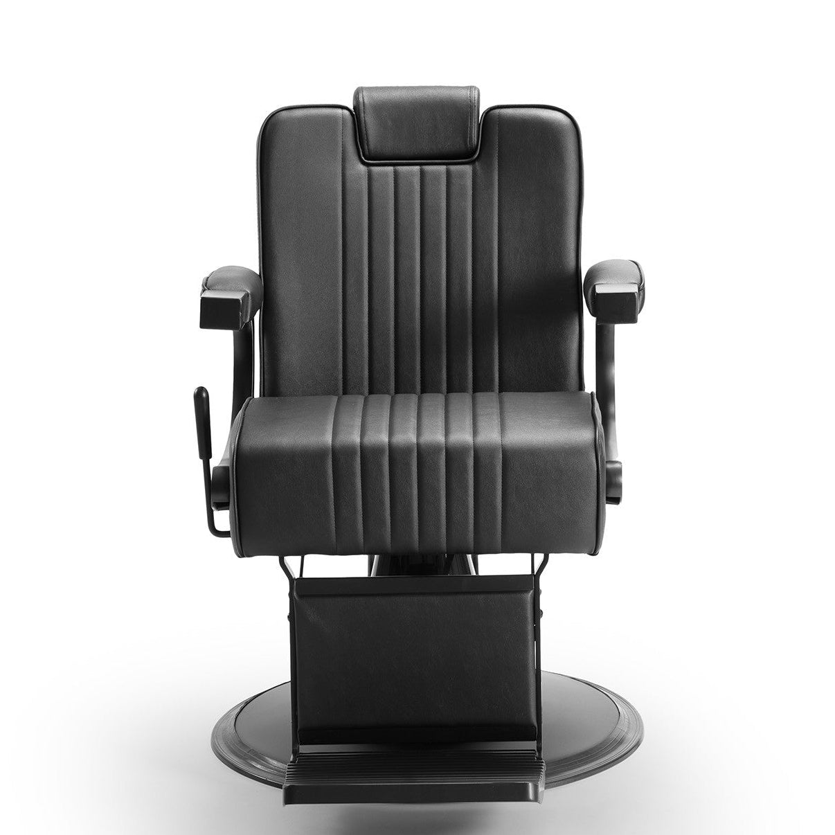 Cadeira de barbeiro profissional modelo GONI com base hidráulica e design ergonómico.