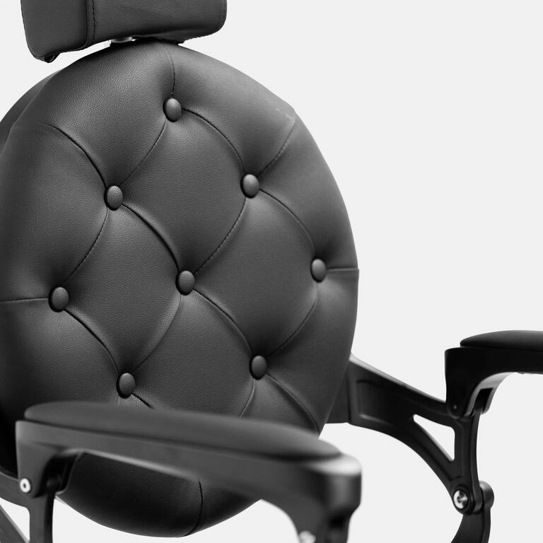 Cadeira de barbeiro preta clássica MACK Pro Salon de alta durabilidade.