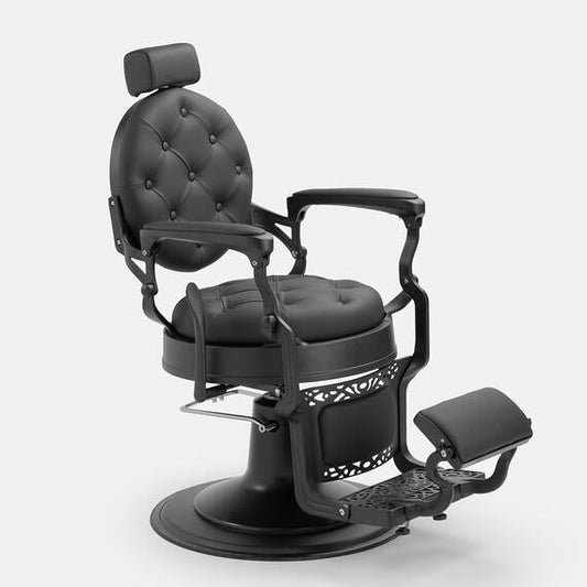 Cadeira de barbeiro preta clássica MACK Pro Salon de alta durabilidade.