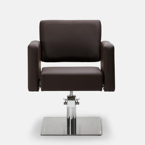 Cadeira de cabeleireiro castanha LERA Pro Salon com base hidráulica e design moderno.