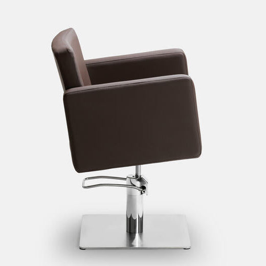 Cadeira de cabeleireiro castanha LERA Pro Salon com base hidráulica e design moderno.