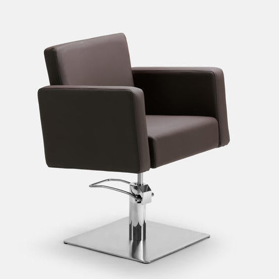 Cadeira de cabeleireiro castanha LERA Pro Salon com base hidráulica e design moderno.