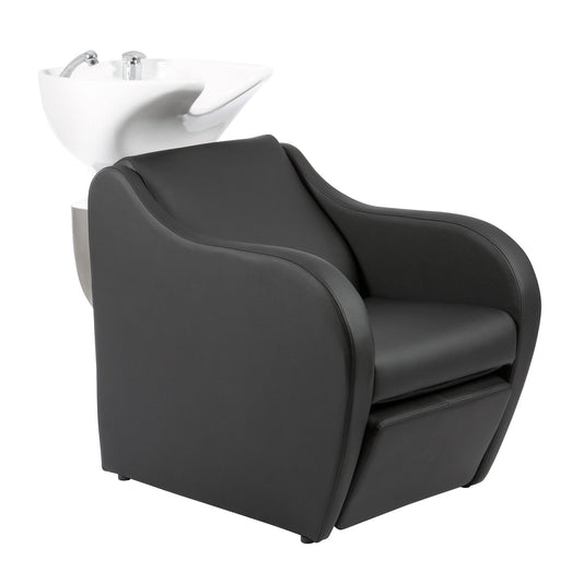 Rampa de lavagem profissional METRI com descanso de pés elétrico e design ergonómico de luxo.