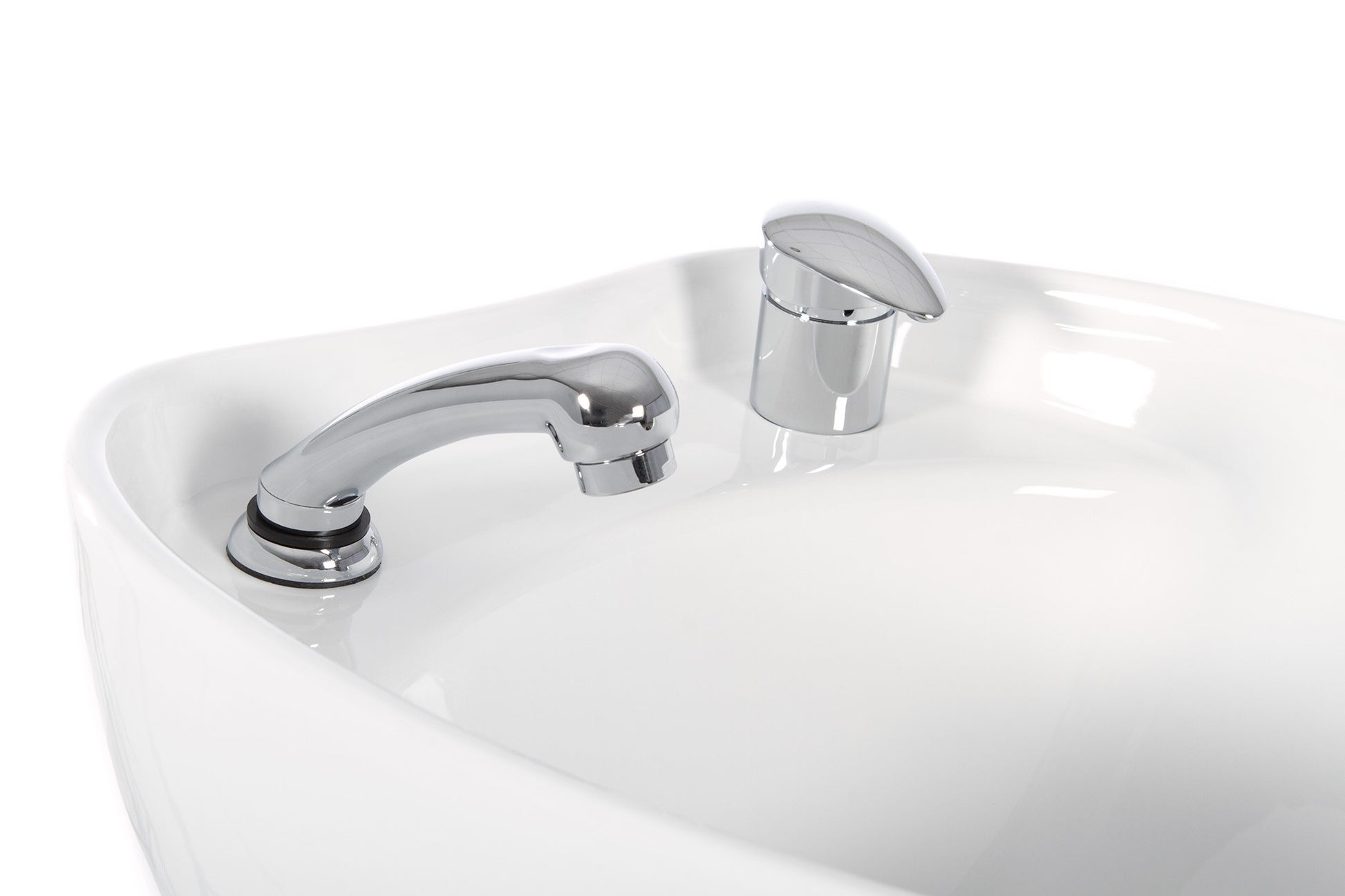Rampa de lavagem profissional METRI com descanso de pés elétrico e design ergonómico de luxo.