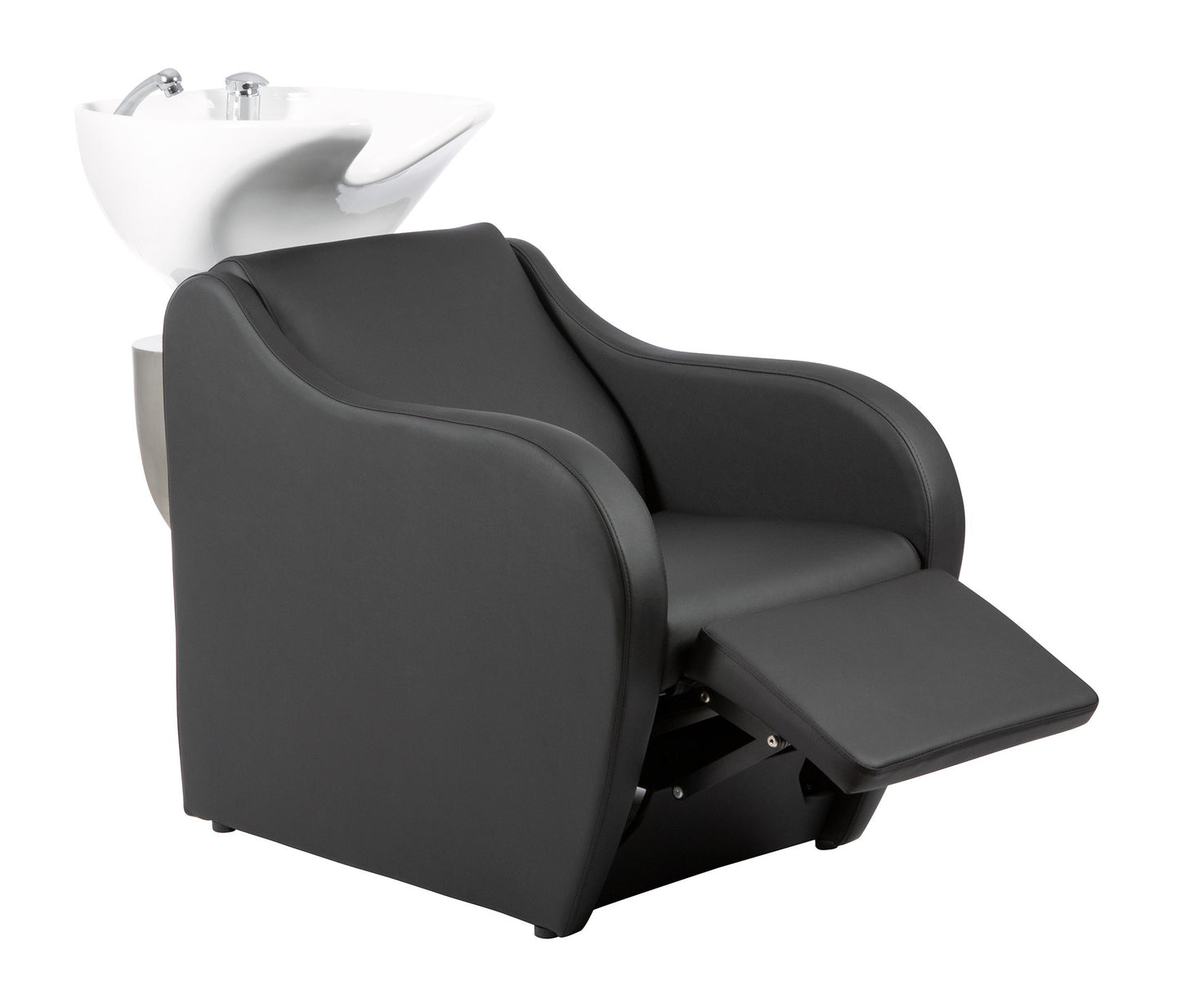 Rampa de lavagem profissional METRI com descanso de pés elétrico e design ergonómico de luxo.
