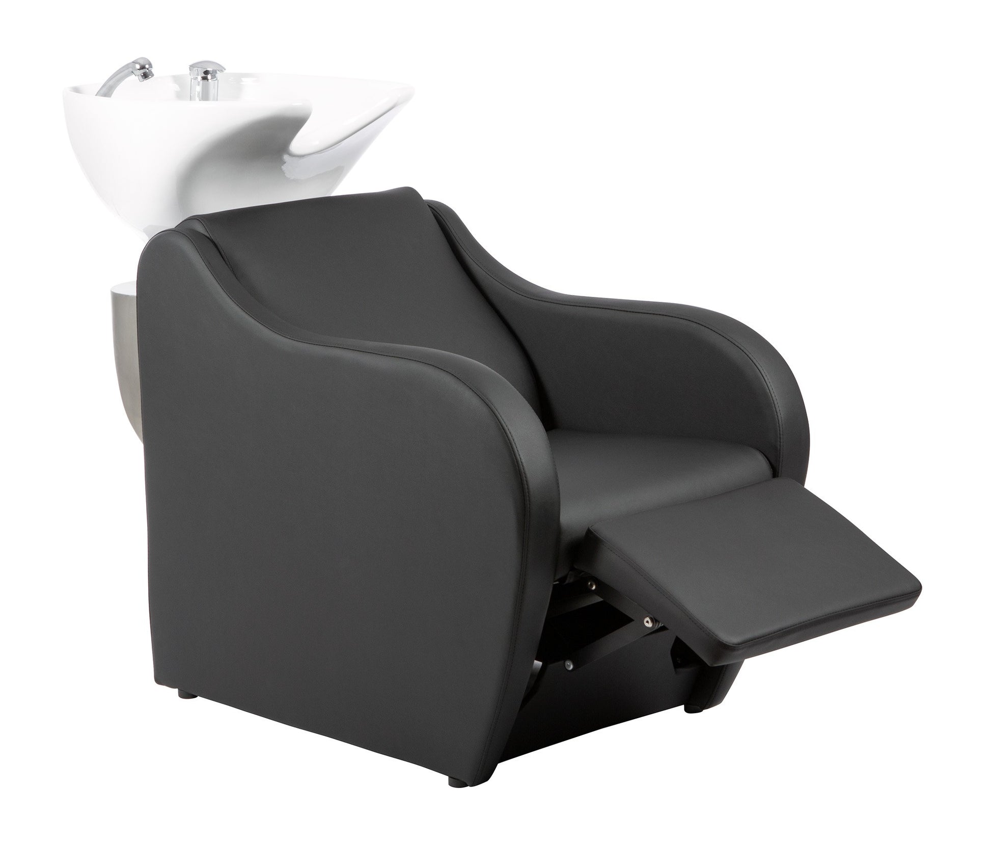 Rampa de lavagem profissional METRI com descanso de pés elétrico e design ergonómico de luxo.